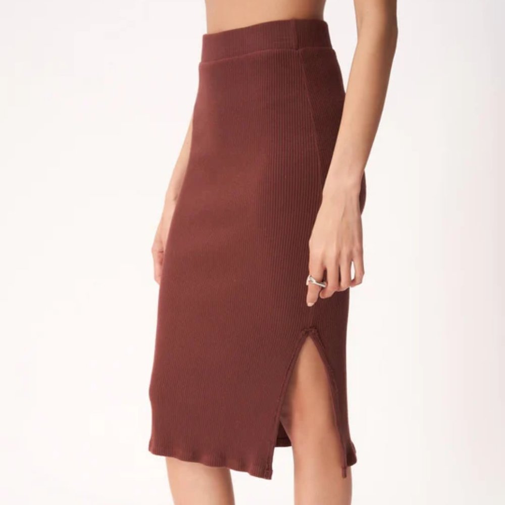 Project Social T Throw And Go Sweater Ribbed Midi Skirt In Spiced Copper L NWOT